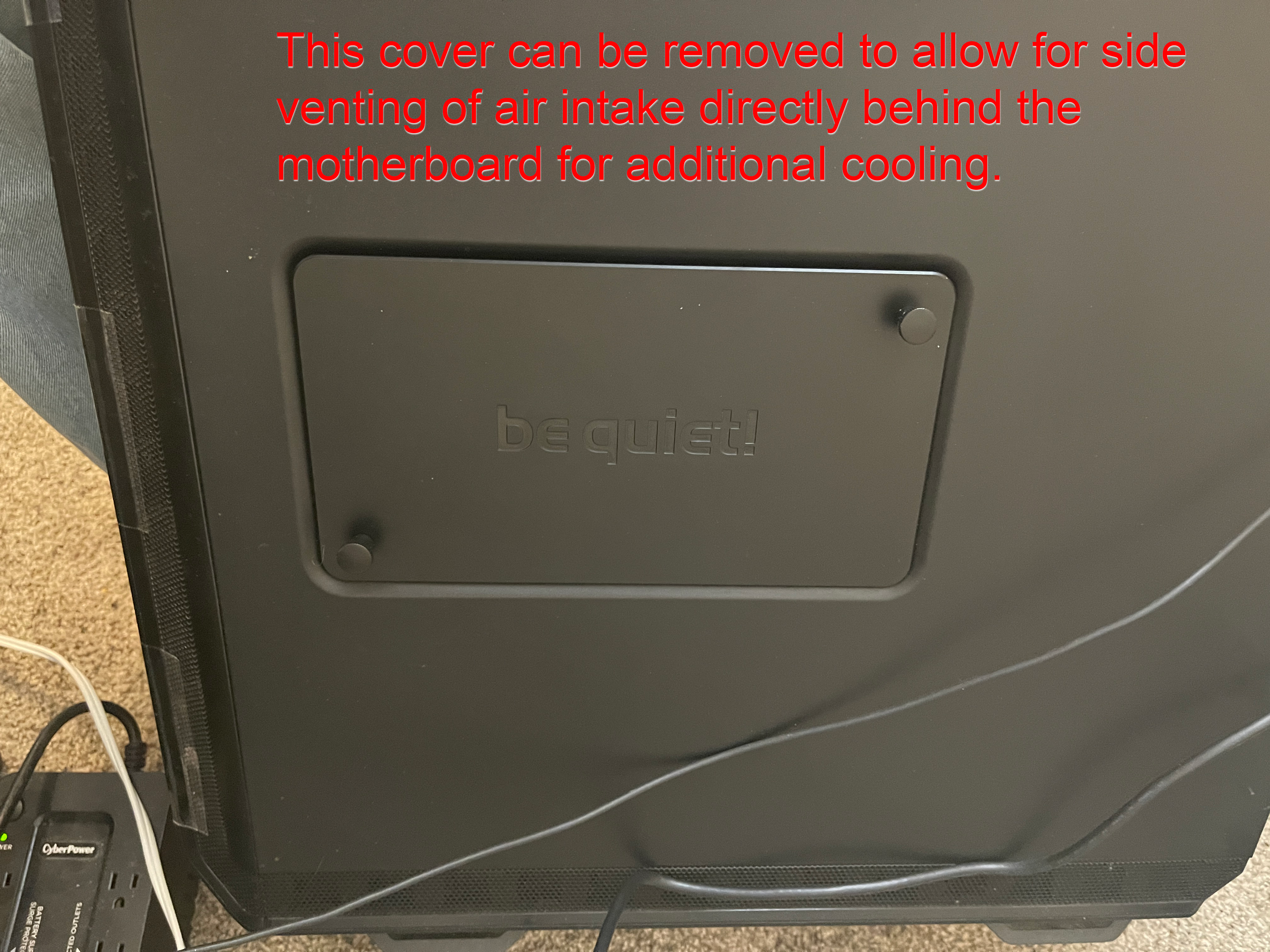 side panel option for venting inflow of air directly to bottom of motherboard